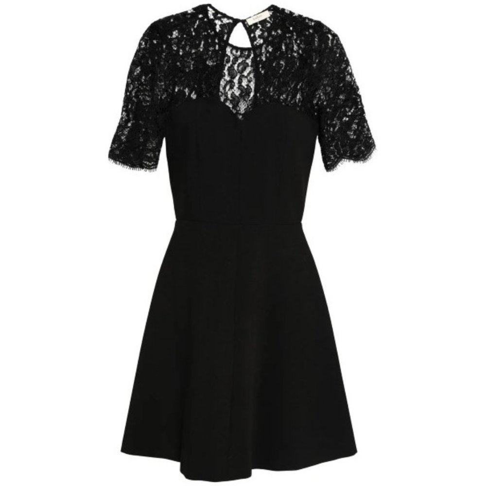 BA&SH Black Lace Open Back Verlaine Dress 10 NWT Elegant Coquette Cocktail Party